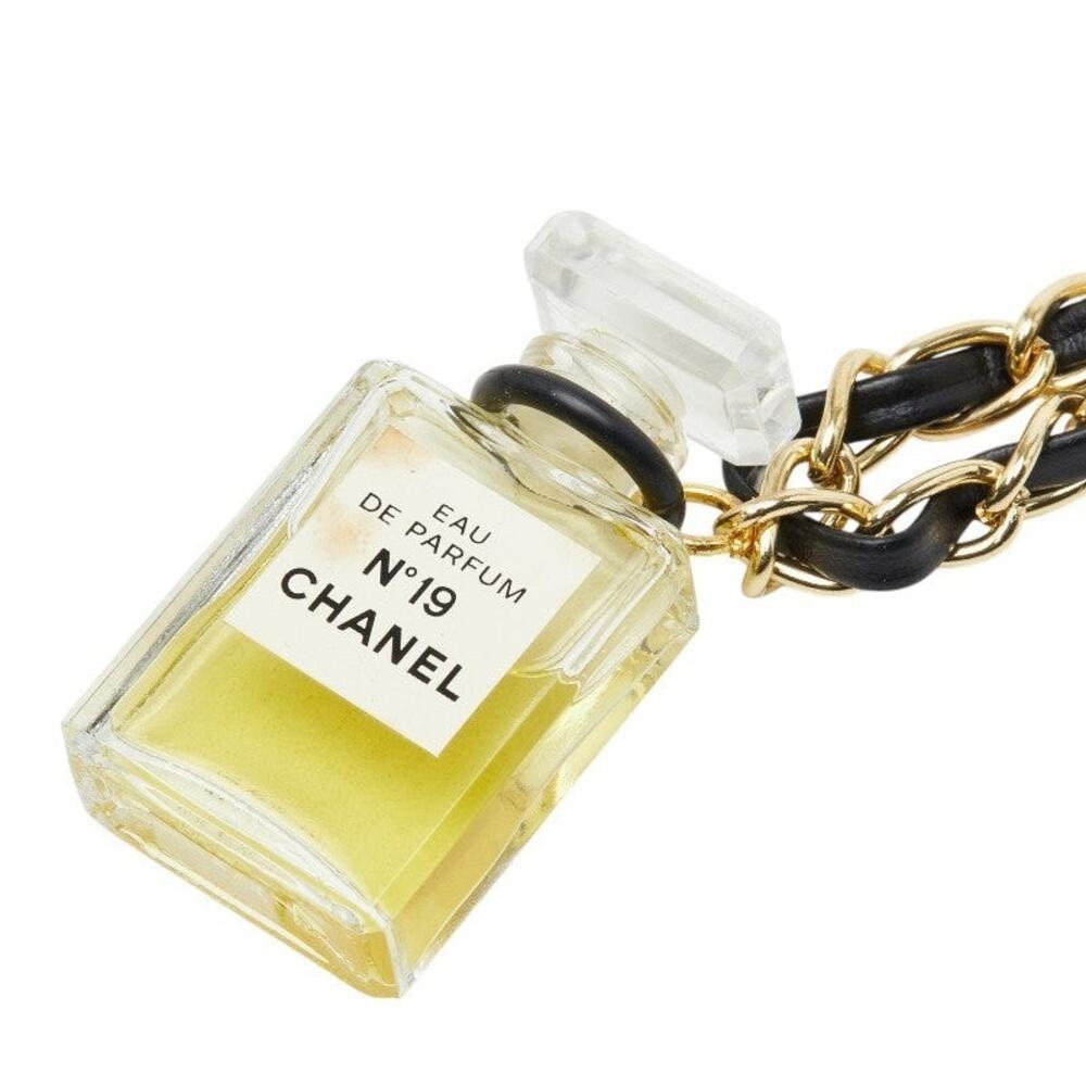 Chanel No.19 Perfume Bottle Motif Necklace Glass Plated Leather White Gold